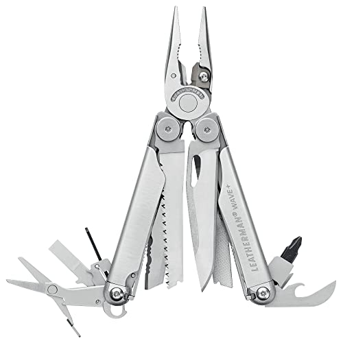 LEATHERMAN, Wave Plus Multitool with Premium Replaceable Wire Cutters, Spring-Action Scissors and Nylon Sheath, Built in the USA, Stainless Steel - Maple City Timepieces