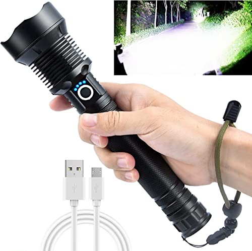 LED Flashlight Rechargeable, 90000 Lumens Super Bright Flashlight, Powerful LED Flashlight with 3 Modes Zoomable Charger, Waterproof Rechargeable Flashlight for Camping - Maple City Timepieces