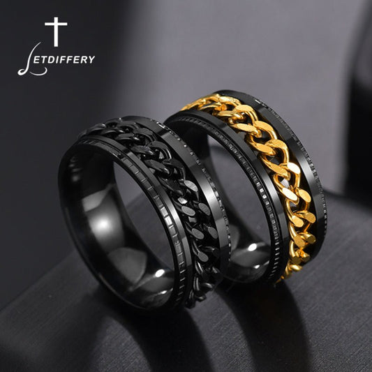 Letdiffery Cool Stainless Steel Rotatable Men Ring High Quality Spinner Chain Punk Women Jewelry for Party Gift - Maple City Timepieces
