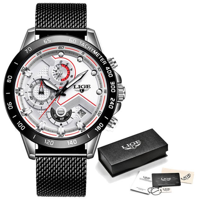 LIGE 2022 New Fashion Mens Watches with Stainless Steel Top Brand Luxury Sports Chronograph Quartz Watch Men Relogio Masculino - Maple City Timepieces