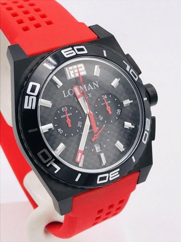 Locman Stealth Sea Chronograph Black Dial Red Strap 212KR/460 - Maple City Timepieces