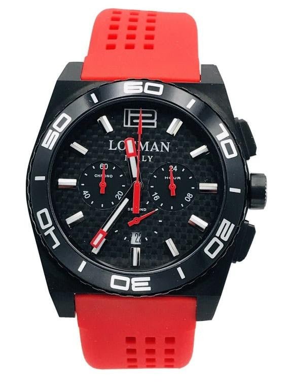 Locman Stealth Sea Chronograph Black Dial Red Strap 212KR/460 - Maple City Timepieces