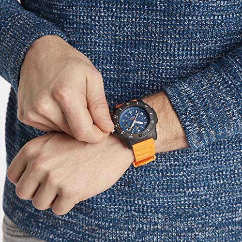 Luminox Navy Seal Mens Watch 45mm Blue Display Orange Band (XS.3603/3600 Series): 200 Meter Water Resistant + Hardened Mineral Glas + Light Weight Carbon Case - Maple City Timepieces