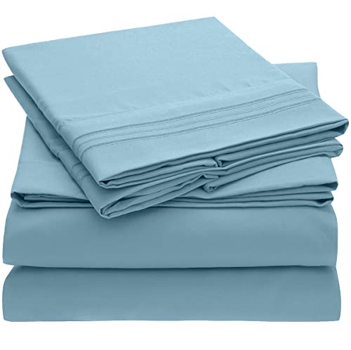 Mellanni Twin Sheet Set - Kids Bedding Set for Girls and Boys - Hotel Luxury 1800 Bedding Sheets & Pillowcases - Extra Soft Cooling Bed Sheets - Wrinkle, Fade, Stain Resistant - 3 PC (Twin, Spa Blue) - Maple City Timepieces