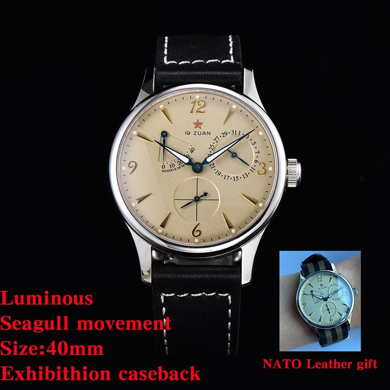 MEN WATCH 40MM 1963 AUTOMATIC MECHANICAL WRISTWATCH SEAGULL St17 MOVEMENT PILOT WATCH ARMY ORIGINAL AIR FORCE SAPPIRE GLASS - Maple City Timepieces