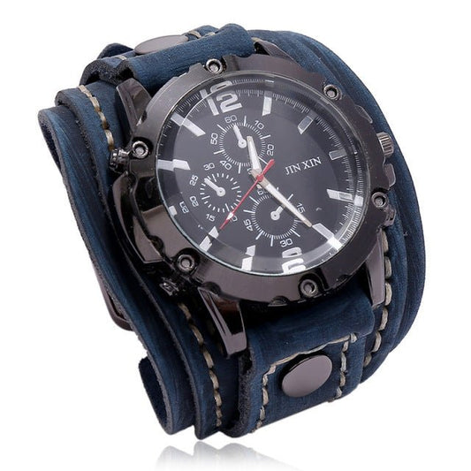 Mens Quartz Watches Jessingshow Luxury Wristwatch 2022 Cowhide Watchband Punk Style Watch for Men Wide Genuine Leather Bracelets - Maple City Timepieces