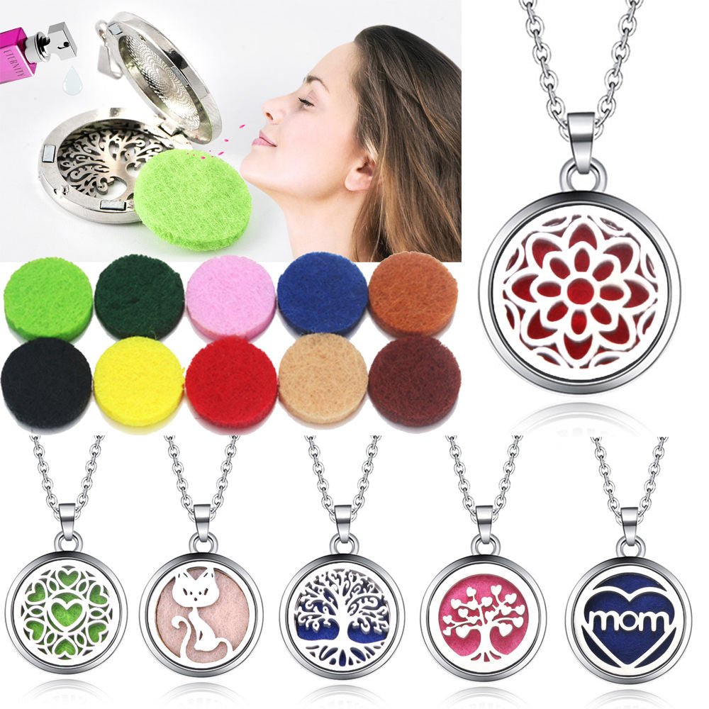 Mixed style Aroma Locket Pendant Necklace Stainless Steel Magnetic Aromatherapy Essential Oil Diffuser Perfume Locket Pendant - Maple City Timepieces