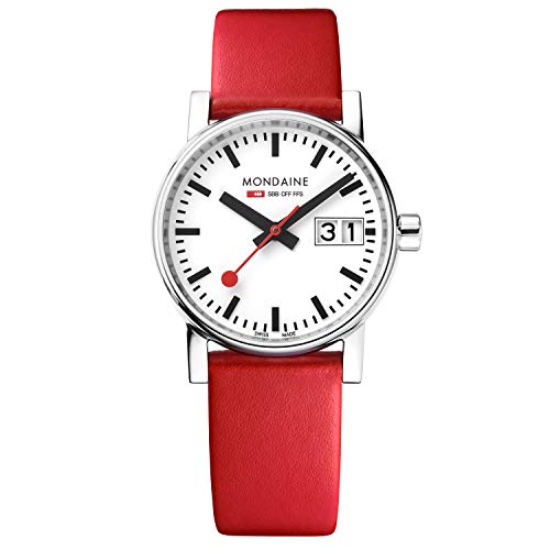 Mondaine Women's SBB Stainless Steel Swiss-Quartz Watch with Leather Calfskin Strap, red, 16 (Model: MSE.30210.LC) - Maple City Timepieces