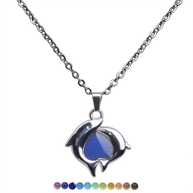Mood Necklaces Peach Heart Love Pendant Necklace Temperature Control Color Change Necklace Stainless Steel Chain Jewellery Women - Maple City Timepieces