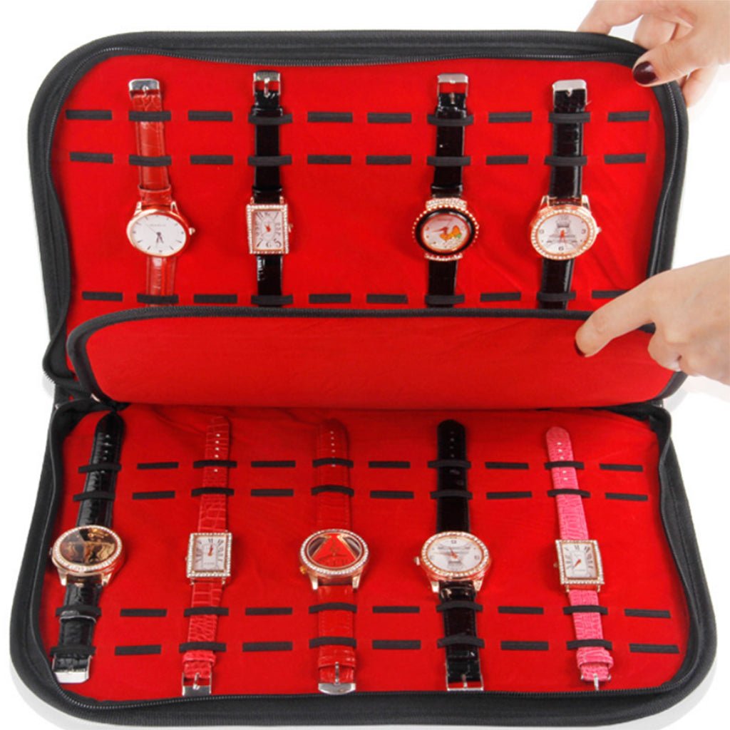 Multifunction Portable Watch Strap Organizer Leather Velvet Watches Storage Bag Organizer Holder Watch Travel Case Pouch Red - Maple City Timepieces