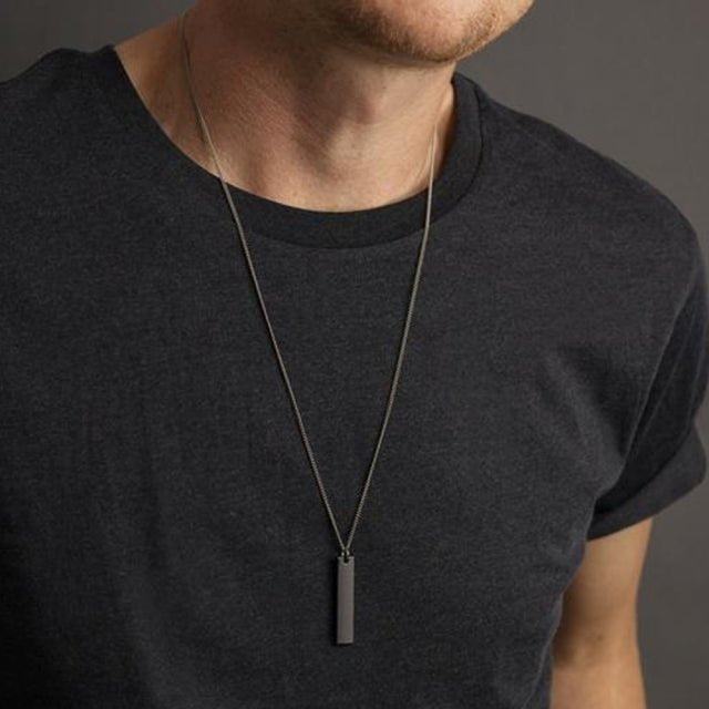New Black Rectangle Pendant Necklace Men Trendy Simple Stainless Steel Men&#39;s Necklace Collana Kolye Bijoux Collar Collier Homme - Maple City Timepieces