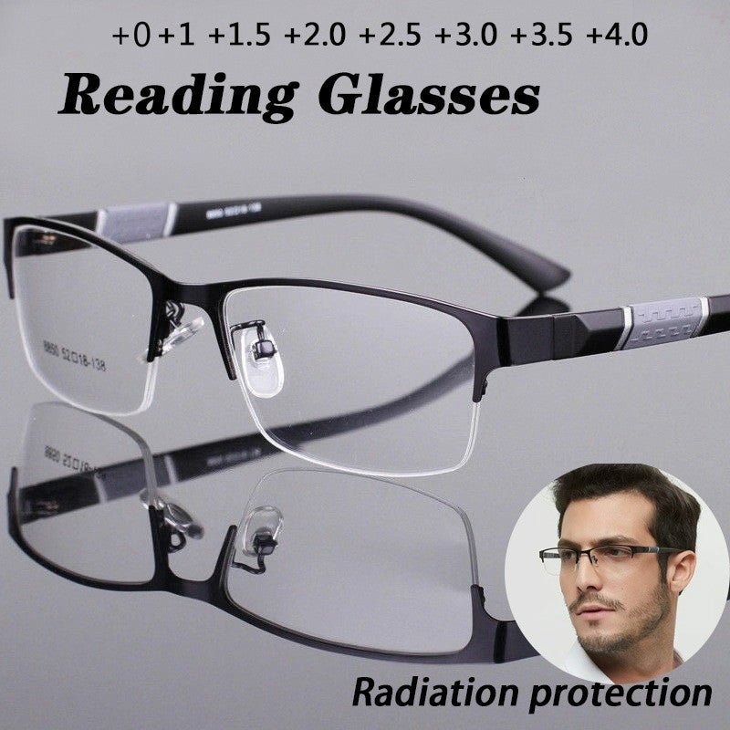 New Trend Reading Glasses Reading Glasses Men and Women High Quality Half Frame Diopters Business Office Men Reading Glasses - Maple City Timepieces