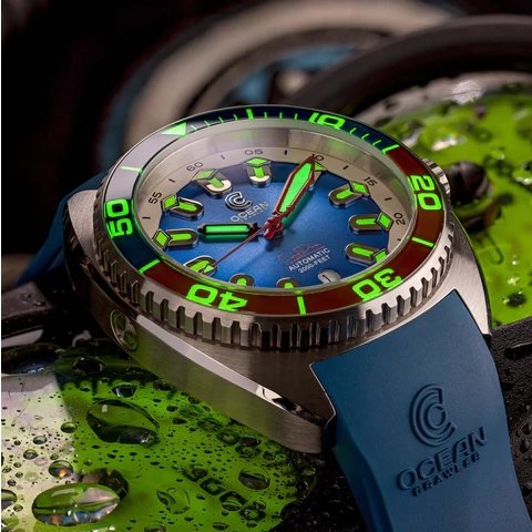 Ocean Crawler Core Diver - Blue/Red Refractor - Maple City Timepieces