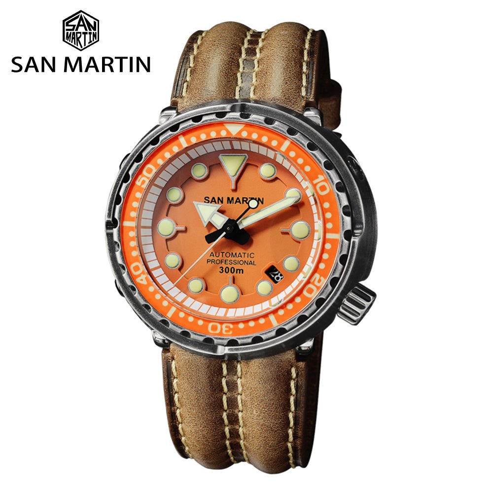 San Martin Dive Retro Black Armor TUNA Men&#39;s Automatic Mechanical Watch 30 Bar Waterproof Stainless Steel Sapphire Date Window - Maple City Timepieces