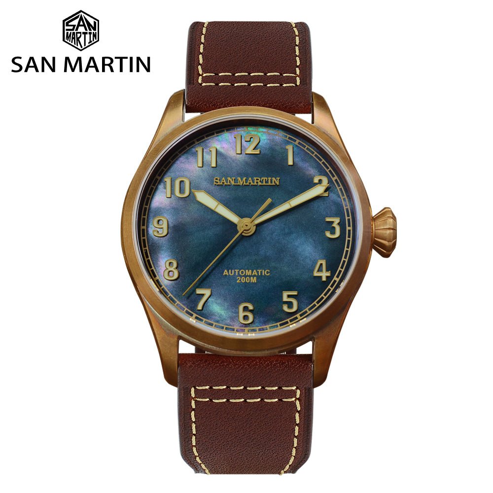 San Martin Watches Men Watch Retro Diver CuSn8 Bronze Automatic Mechanical Watch Rubber Sapphire See-through Case Back Luminous - Maple City Timepieces