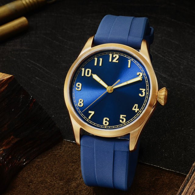 San Martin Watches Men Watch Retro Diver CuSn8 Bronze Automatic Mechanical Watch Rubber Sapphire See-through Case Back Luminous - Maple City Timepieces