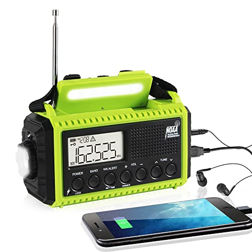 Solar Hand Crank Weather Radio, NOAA Emergency Radio with AM/FM/Shortwave, 5 Power Ways, SOS Alarm,LED Flashlight & Reading Light ,LCD Screen,Phone Charger, Micro Earphone Port, Portable Weather Alert Radio for Outdoors, Survival Kit - Maple City Timepieces