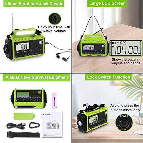 Solar Hand Crank Weather Radio, NOAA Emergency Radio with AM/FM/Shortwave, 5 Power Ways, SOS Alarm,LED Flashlight & Reading Light ,LCD Screen,Phone Charger, Micro Earphone Port, Portable Weather Alert Radio for Outdoors, Survival Kit - Maple City Timepieces