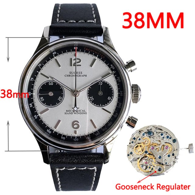 Sugess Chronograph Mechanical Seagull Movement ST1901 Gooseneck Regulator Mens Watch 38mm 40mm Pilot Watch For Men Sapphire 1963 - Maple City Timepieces