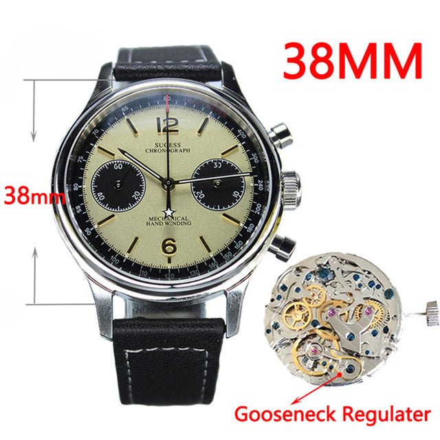 Sugess Chronograph Mechanical Seagull Movement ST1901 Gooseneck Regulator Mens Watch 38mm 40mm Pilot Watch For Men Sapphire 1963 - Maple City Timepieces