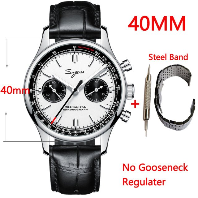 Sugess Chronograph Mechanical Seagull Movement ST1901 Gooseneck Regulator Mens Watch 38mm 40mm Pilot Watch For Men Sapphire 1963 - Maple City Timepieces