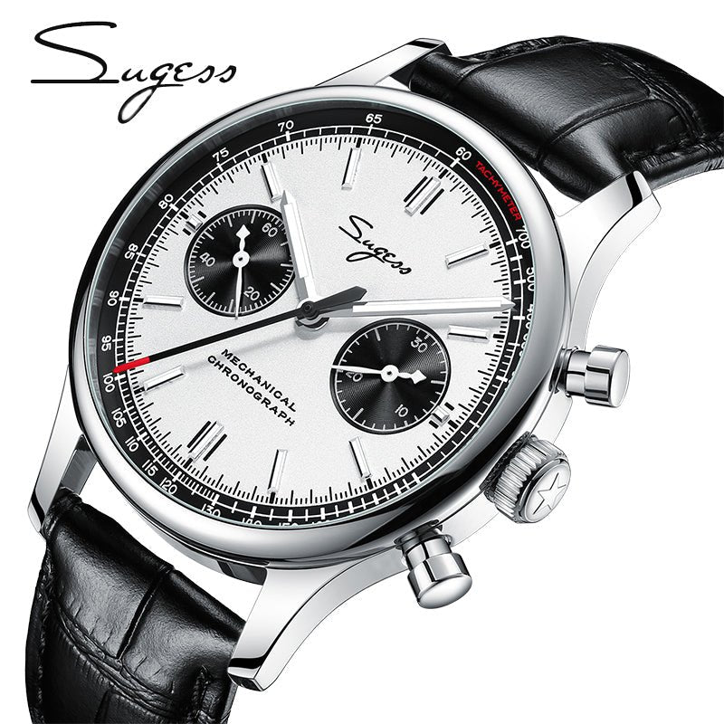 Sugess Chronograph Mechanical Seagull Movement ST1901 Gooseneck Regulator Mens Watch 38mm 40mm Pilot Watch For Men Sapphire 1963 - Maple City Timepieces