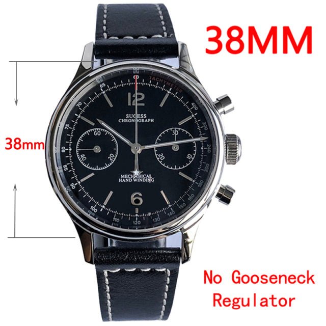 Sugess Chronograph Mechanical Seagull Movement ST1901 Gooseneck Regulator Mens Watch 38mm 40mm Pilot Watch For Men Sapphire 1963 - Maple City Timepieces