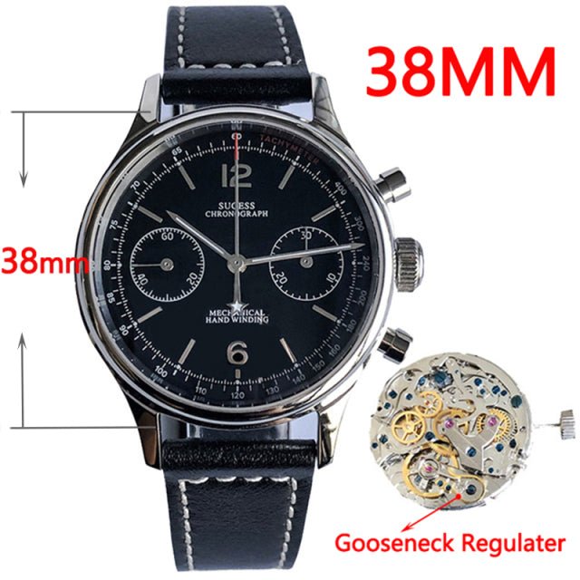 Sugess Chronograph Mechanical Seagull Movement ST1901 Gooseneck Regulator Mens Watch 38mm 40mm Pilot Watch For Men Sapphire 1963 - Maple City Timepieces