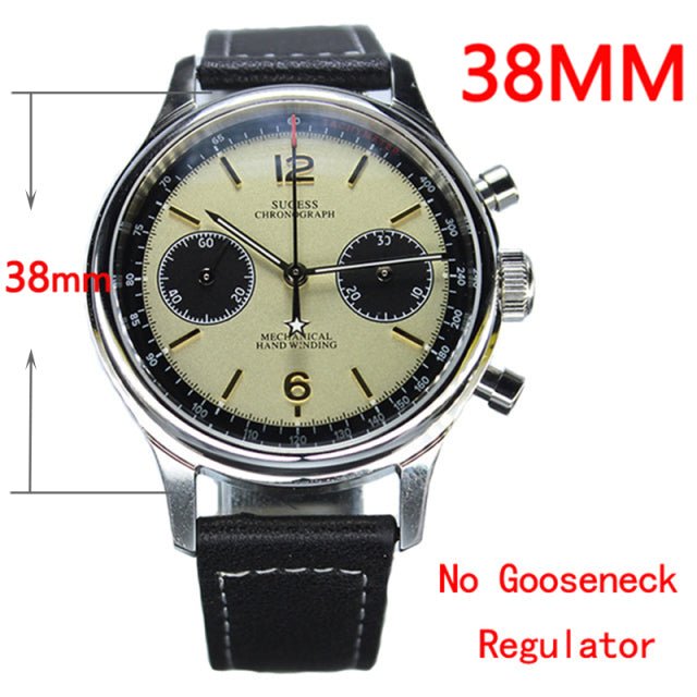 Sugess Chronograph Mechanical Seagull Movement ST1901 Gooseneck Regulator Mens Watch 38mm 40mm Pilot Watch For Men Sapphire 1963 - Maple City Timepieces