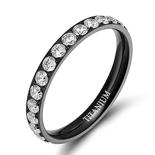 Tigrade 3mm Womens Titanium Eternity Rings Cubic Zirconia Wedding Engagement Band (Black, 10) - Maple City Timepieces