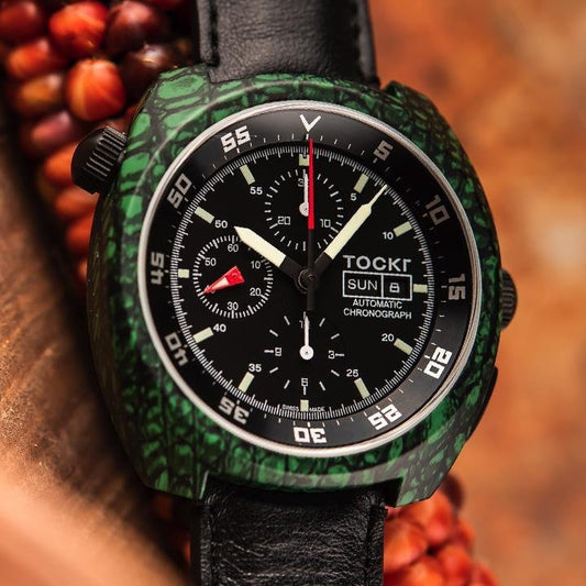 Tockr - Chronograph - Hydro Dipped - Green Snake - Leather - 45mm - Automatic - Maple City Timepieces