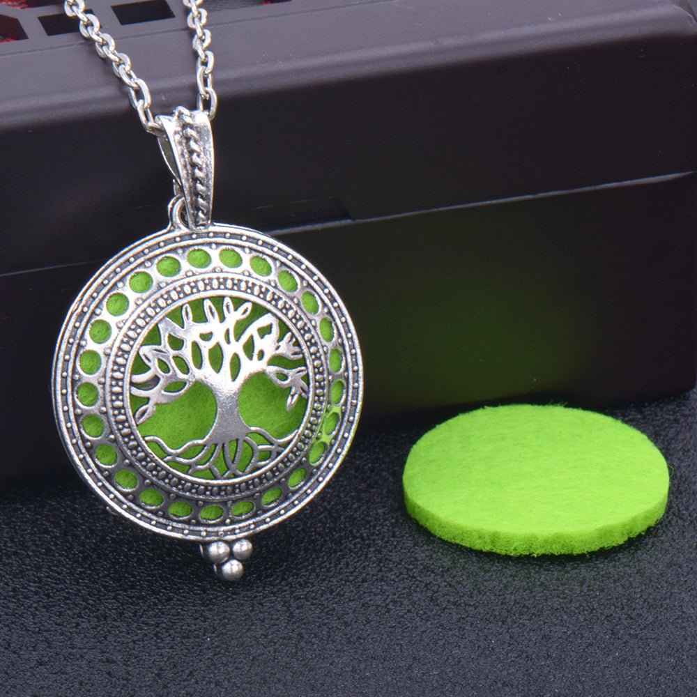 Tree of Life Aromatherapy Necklace Diffuser Vintage Bird Cat Open Locket Pendant Aroma Diffuser Necklace Jewelry with Felt Pads - Maple City Timepieces