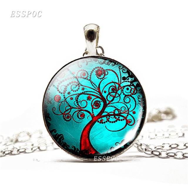 Tree of Life Simple Style Necklace Glass Dome Cabochon Jewelry Women DIY Paintings Life Tree Art Handmade Pendant Women Gifts - Maple City Timepieces