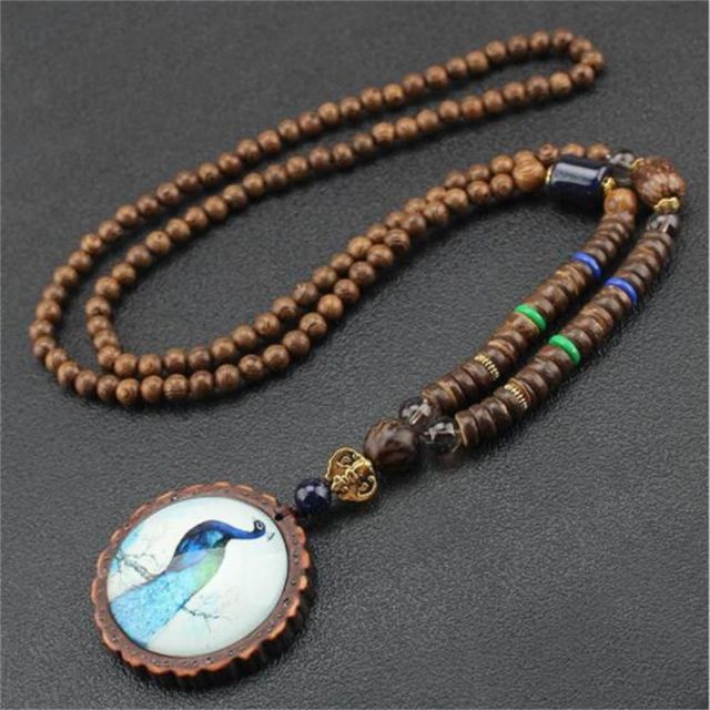 Unisex Handmade Necklace Nepal Buddhist Mala Wood Beads Pendant &amp; Necklace Ethnic Fish Horn Long Statement Men Women&#39;s Jewelry - Maple City Timepieces