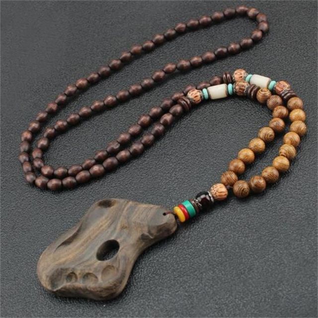 Unisex Handmade Necklace Nepal Buddhist Mala Wood Beads Pendant &amp; Necklace Ethnic Fish Horn Long Statement Men Women&#39;s Jewelry - Maple City Timepieces