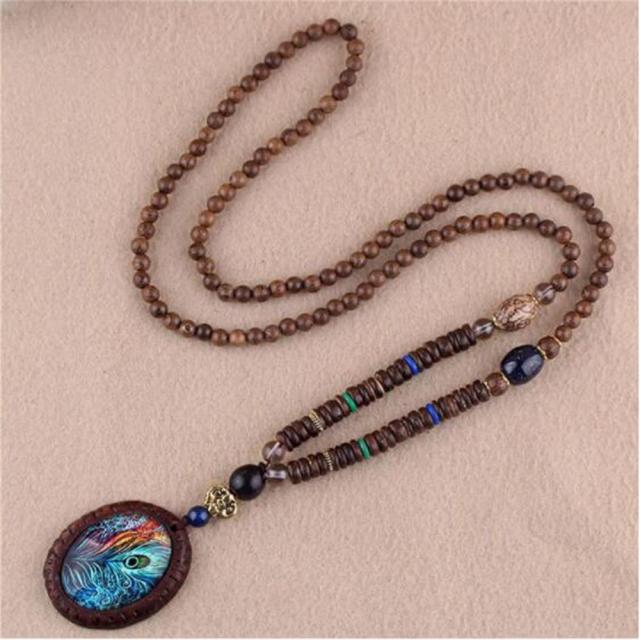 Unisex Handmade Necklace Nepal Buddhist Mala Wood Beads Pendant &amp; Necklace Ethnic Fish Horn Long Statement Men Women&#39;s Jewelry - Maple City Timepieces