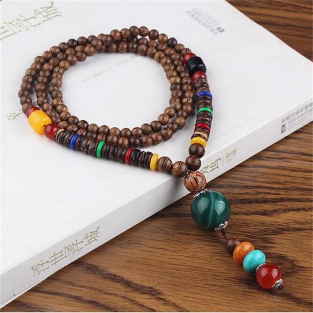 Unisex Handmade Necklace Nepal Buddhist Mala Wood Beads Pendant &amp; Necklace Ethnic Fish Horn Long Statement Men Women&#39;s Jewelry - Maple City Timepieces