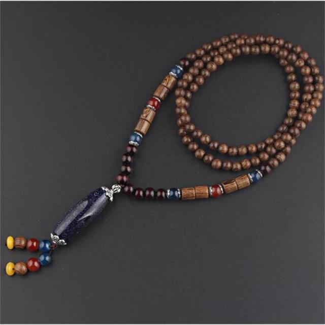 Unisex Handmade Necklace Nepal Buddhist Mala Wood Beads Pendant &amp; Necklace Ethnic Fish Horn Long Statement Men Women&#39;s Jewelry - Maple City Timepieces