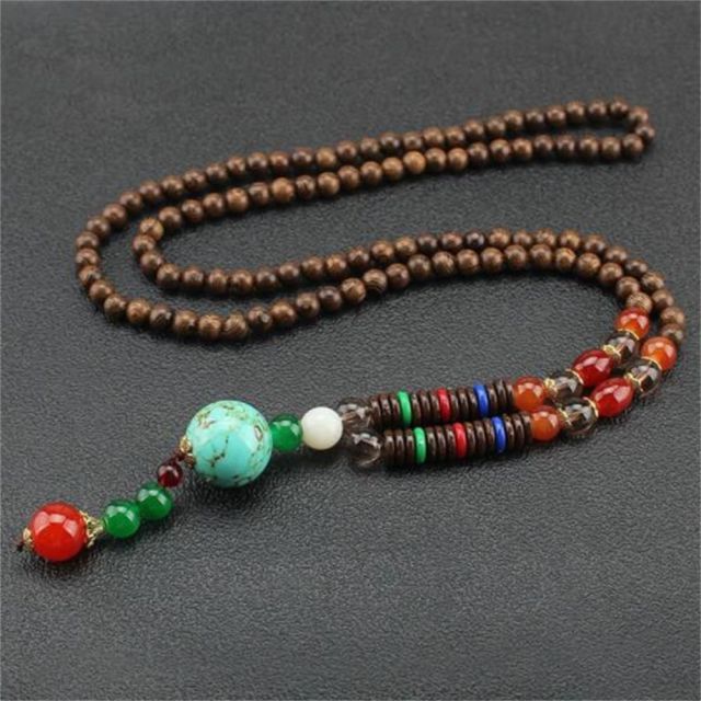 Unisex Handmade Necklace Nepal Buddhist Mala Wood Beads Pendant &amp; Necklace Ethnic Fish Horn Long Statement Men Women&#39;s Jewelry - Maple City Timepieces