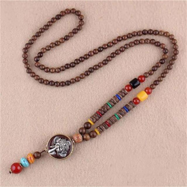 Unisex Handmade Necklace Nepal Buddhist Mala Wood Beads Pendant &amp; Necklace Ethnic Fish Horn Long Statement Men Women&#39;s Jewelry - Maple City Timepieces