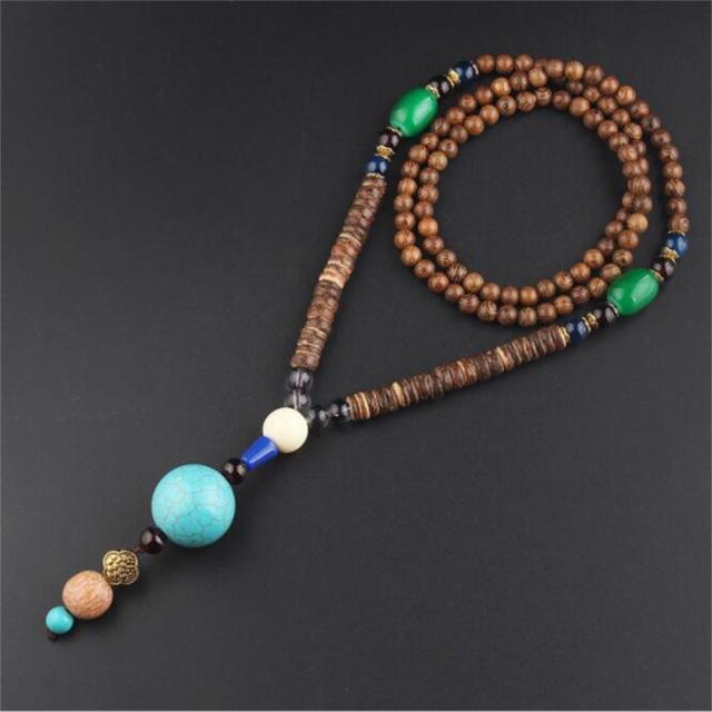 Unisex Handmade Necklace Nepal Buddhist Mala Wood Beads Pendant &amp; Necklace Ethnic Fish Horn Long Statement Men Women&#39;s Jewelry - Maple City Timepieces