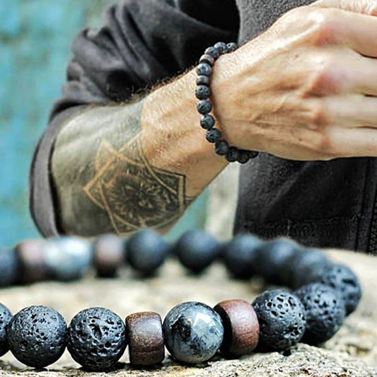Volcanic Stone Bracelet for Men Lava Wooden 8mm Beads Bracelet Tibetan Buddha Wrist Chain Women Men Jewelry Gift New Bracelets - Maple City Timepieces