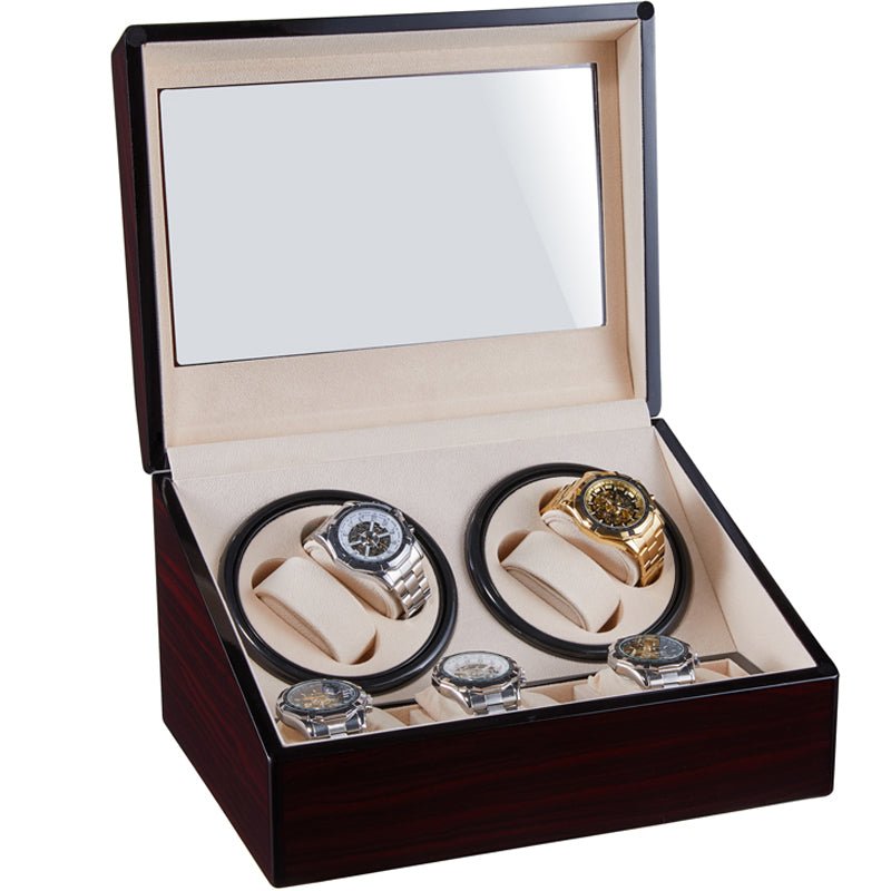 Watch Winding Storage Box Winder Shake Jewelry Collection Holder Wooden 4+6 Automatic Display Double Head Silent Motor Remontoir - Maple City Timepieces