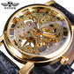 Winner Transparent Golden Case Luxury Casual Design Brown Leather Strap Mens Watches Top Brand Luxury Mechanical Skeleton Watch - Maple City Timepieces